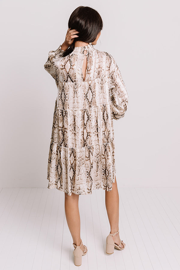 New York Fashion District Snake Print Dress in Brown Image - 4
