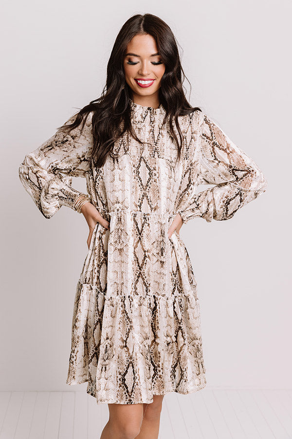 New York Fashion District Snake Print Dress in Brown Image - 3