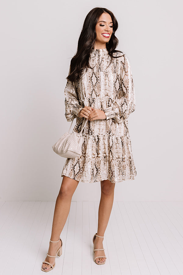 New York Fashion District Snake Print Dress in Brown Image - 1