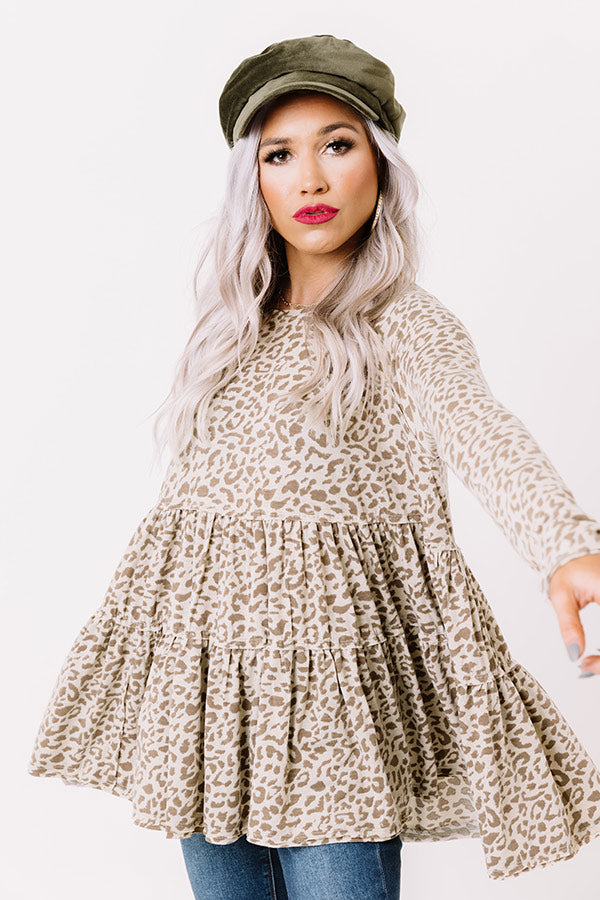 Believing In Forever Leopard Shift Top In Taupe