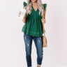 Sugar Pie Babydoll Eyelet Top In Hunter Green Image - 1