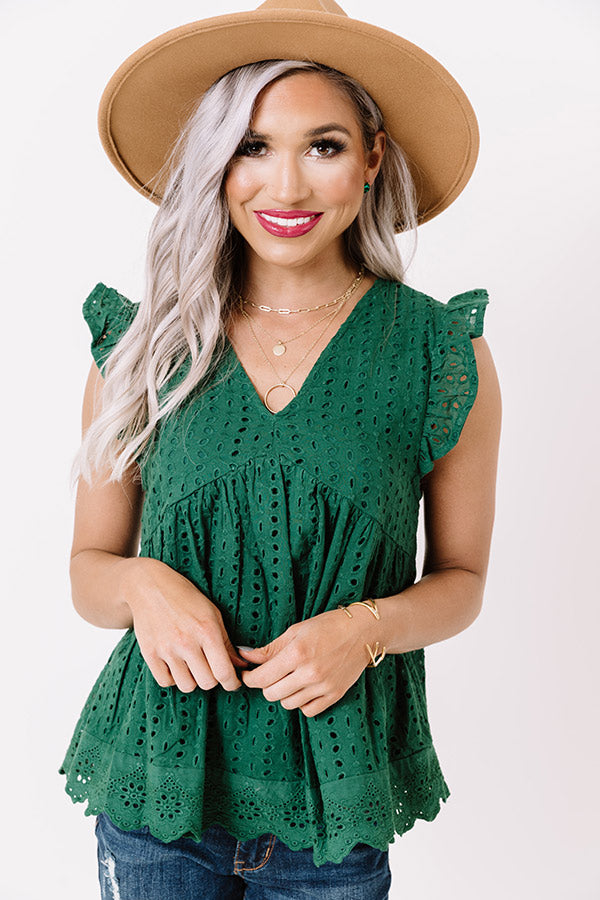 Sugar Pie Babydoll Eyelet Top In Hunter Green Image - 3