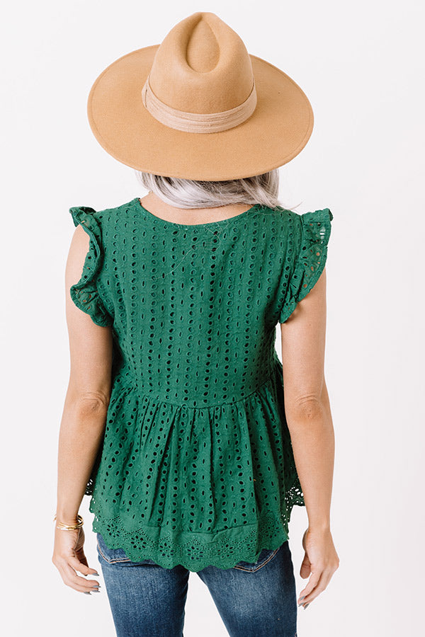 Sugar Pie Babydoll Eyelet Top In Hunter Green Image - 4