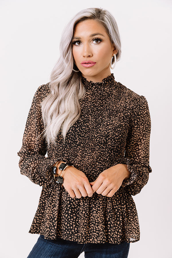 Prettier In The Fall Smocked Top in Black Image - 3