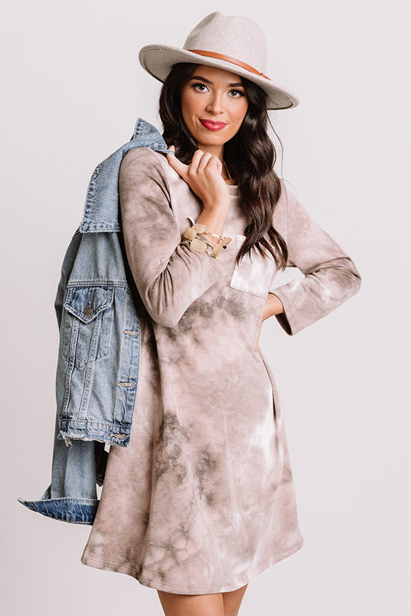 Calling Out Tie Dye Shift Dress in Taupe Image - 3