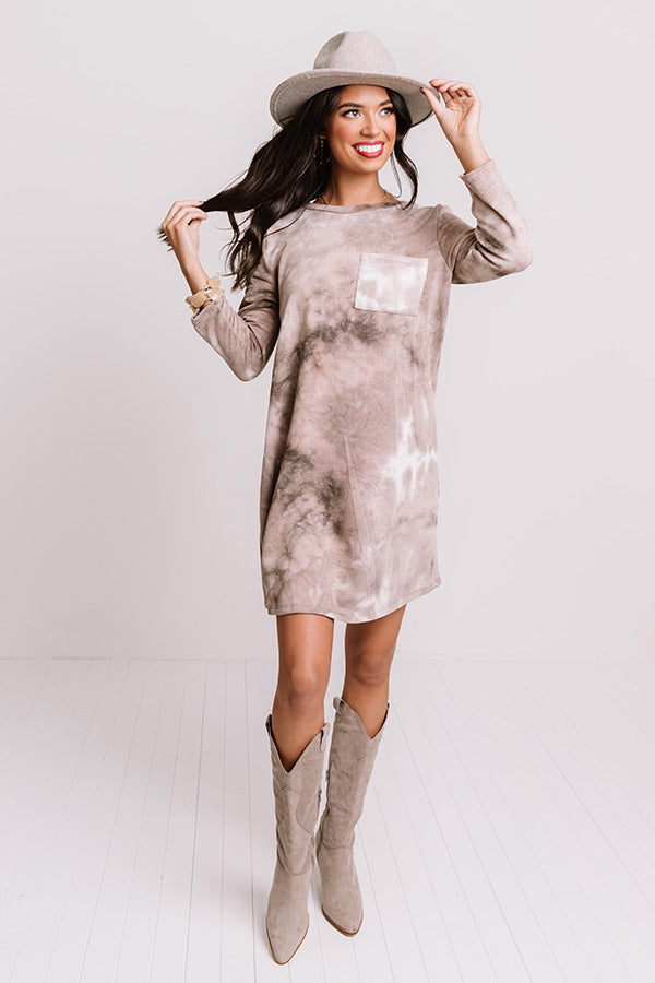 Calling Out Tie Dye Shift Dress in Taupe Image - 5