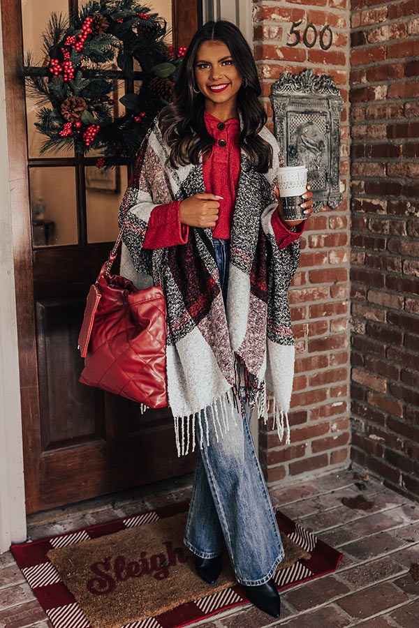 Cozy Up Fireside Plaid Poncho In Red