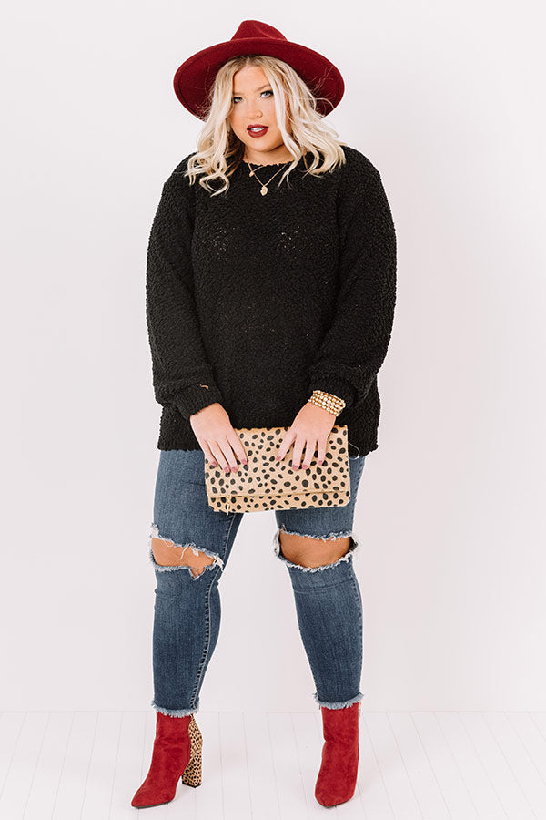 Crunching Leaves Popcorn Knit Sweater In Black   Curves Image - 2