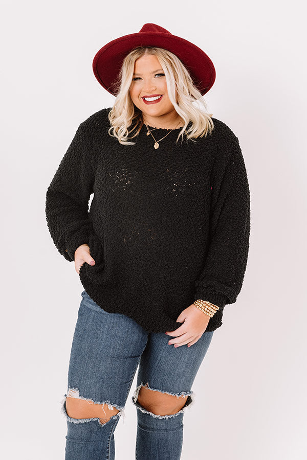 Crunching Leaves Popcorn Knit Sweater In Black   Curves Image - 3