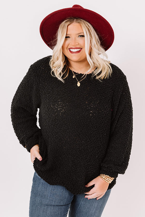 Crunching Leaves Popcorn Knit Sweater In Black   Curves Image - 1