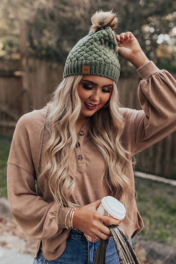 Cozy Mood Fleece Lined Beanie in Olive Image - 4