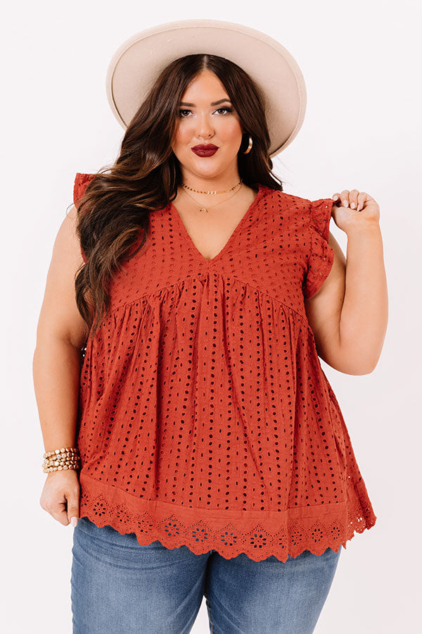 Sugar Pie Babydoll Eyelet Top In Rust   Curves Image - 1