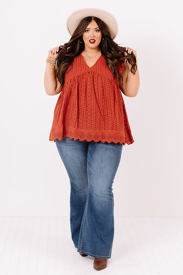 Sugar Pie Babydoll Eyelet Top In Rust   Curves Image - 2