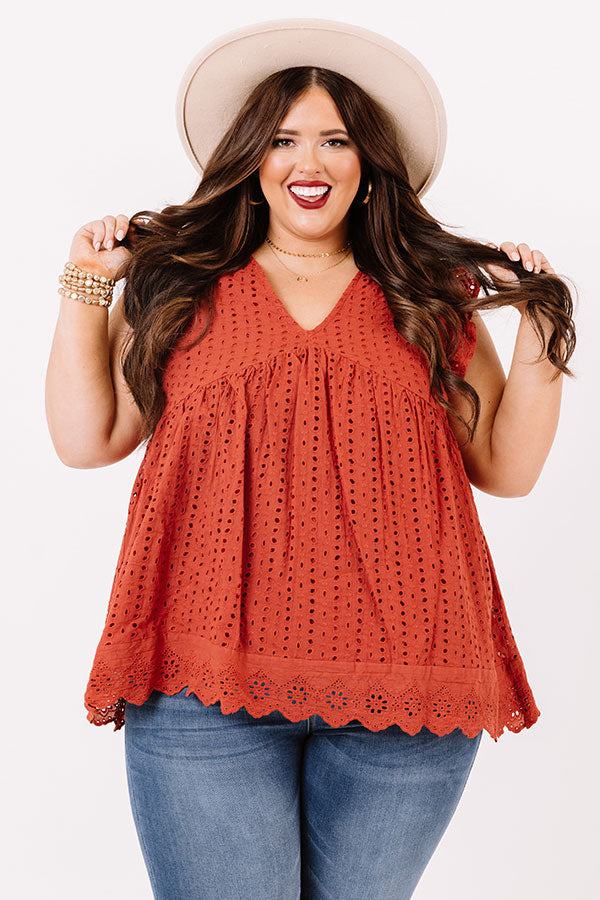 Sugar Pie Babydoll Eyelet Top In Rust   Curves Image - 4