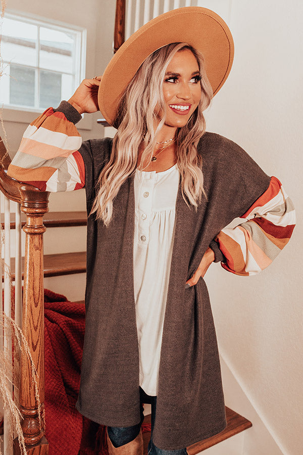 Hayride Happiness Cardigan In Charcoal Image - 2