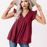 Sugar Pie Babydoll Eyelet Top In Wine Image - 1