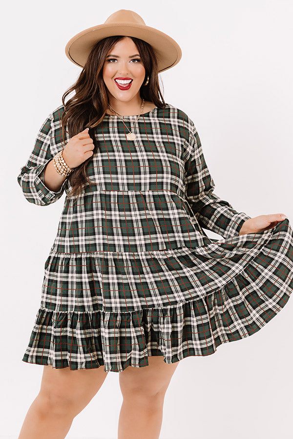 Cinnamon And Spice Plaid Babydoll Dress In Green   Curves Image - 1