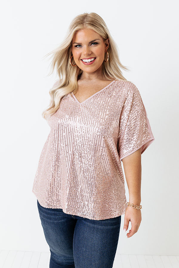 Gorgeous Glimmer Sequin Shift Top In Pink Curves Image - 1