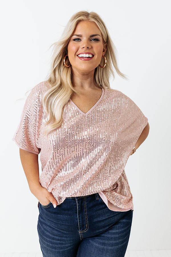 Gorgeous Glimmer Sequin Shift Top In Pink Curves Image - 3