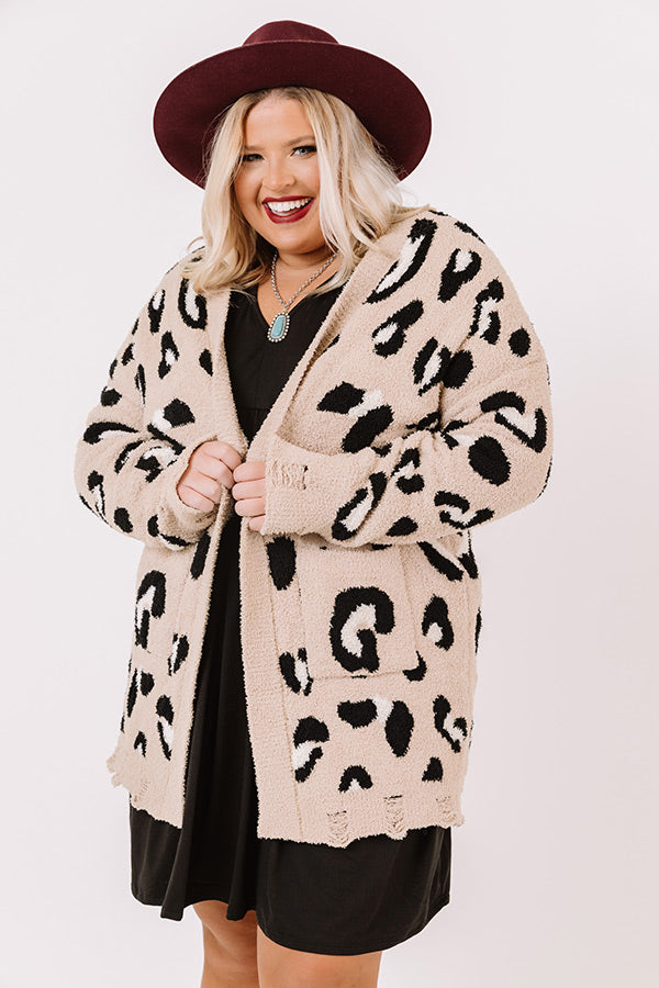 Cozy By The Fireplace Leopard Cardigan In Iced Latte   Curves Image - 3