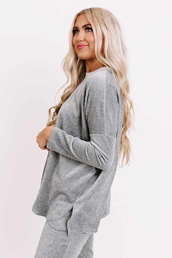 Queen Of Comfort Velour Sweatshirt In Dark Grey Image - 4
