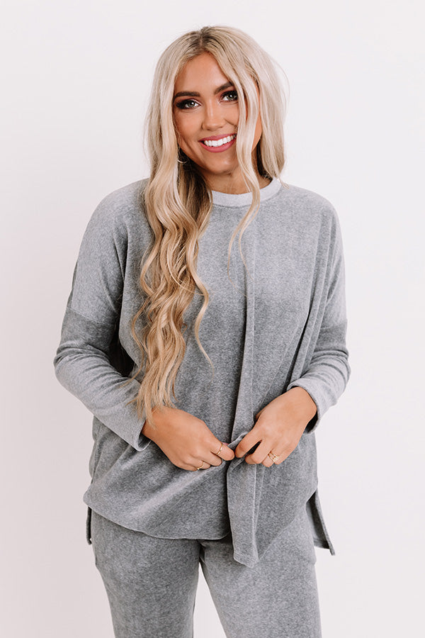 Queen Of Comfort Velour Sweatshirt In Dark Grey Image - 3