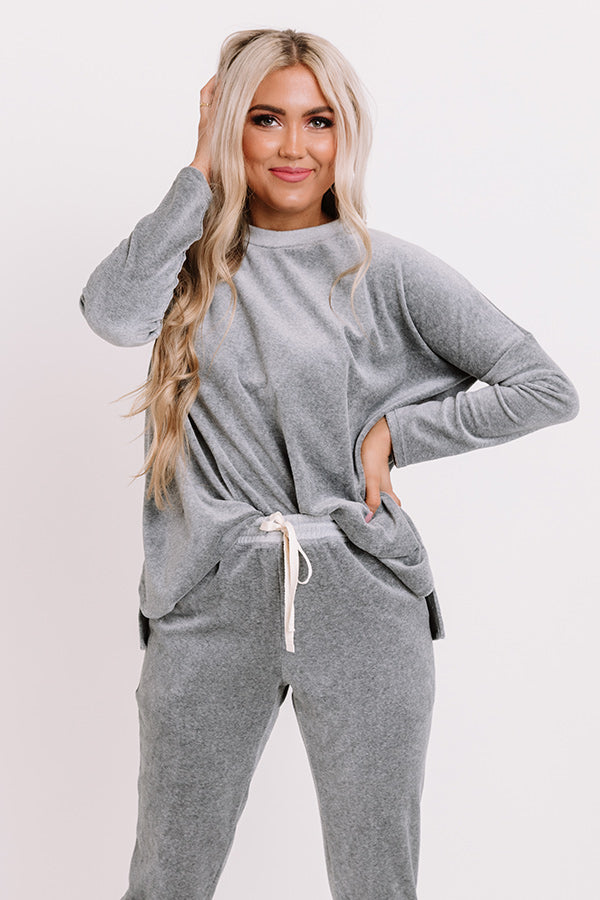 Queen Of Comfort Velour Sweatshirt In Dark Grey Image - 1