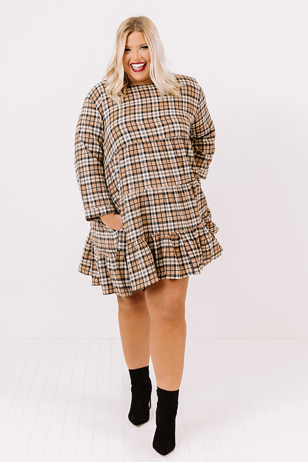 Cinnamon And Spice Plaid Babydoll Dress In Iced Latte   Curves Image - 2