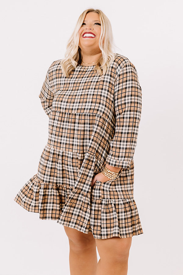 Cinnamon And Spice Plaid Babydoll Dress In Iced Latte   Curves Image - 3