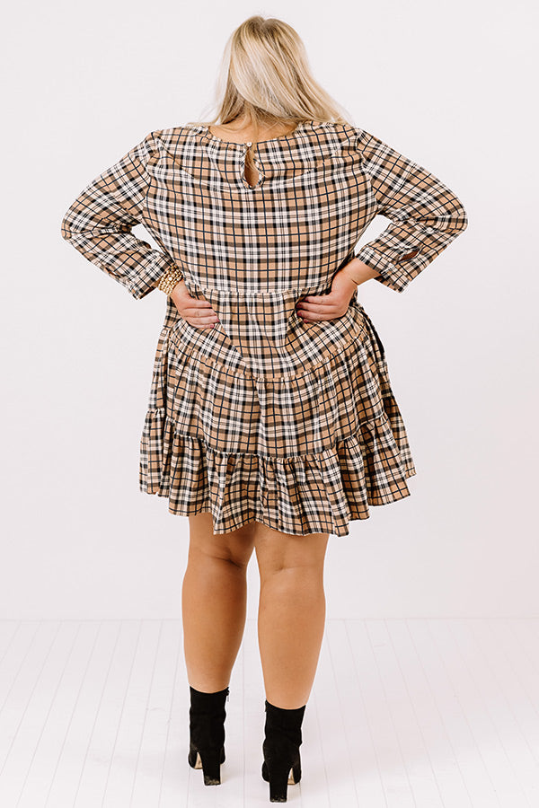 Cinnamon And Spice Plaid Babydoll Dress In Iced Latte   Curves Image - 4