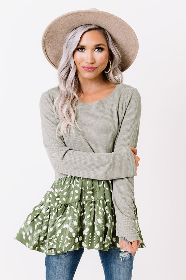 Heavenly Embrace Waffle Knit Top In Sage Image - 3