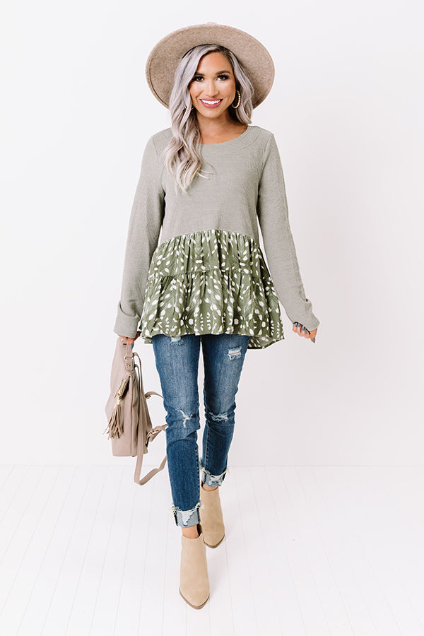 Heavenly Embrace Waffle Knit Top In Sage Image - 2