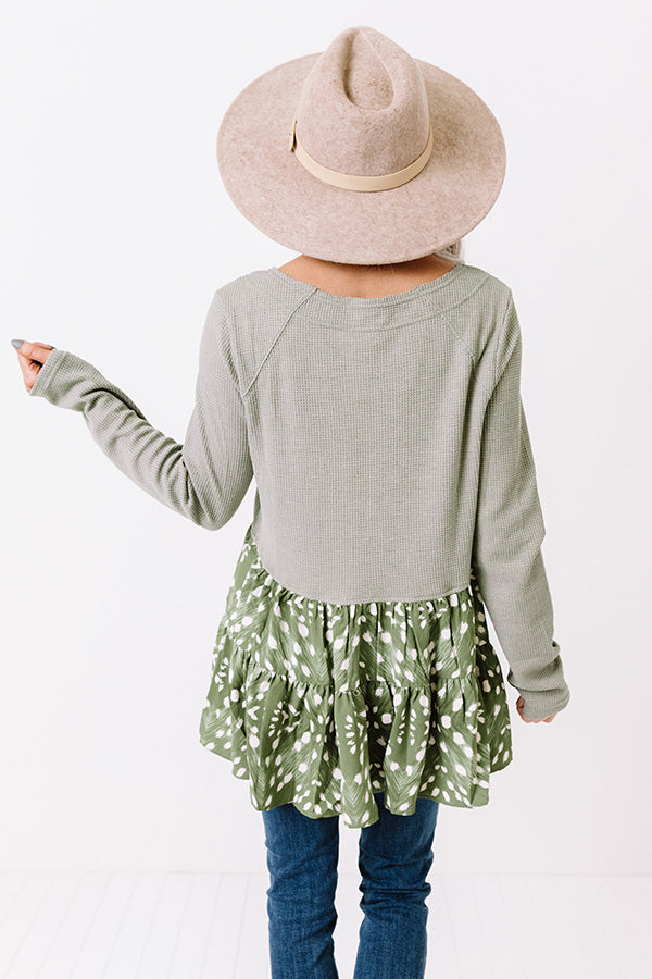 Heavenly Embrace Waffle Knit Top In Sage Image - 4