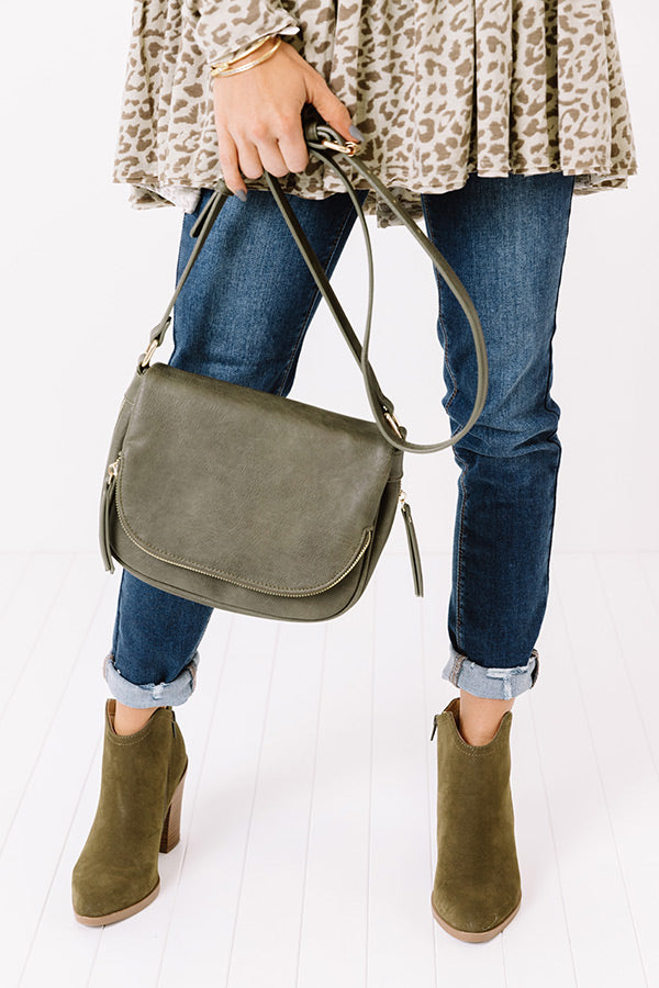 Day Date Faux Leather Crossbody In Dark Olive