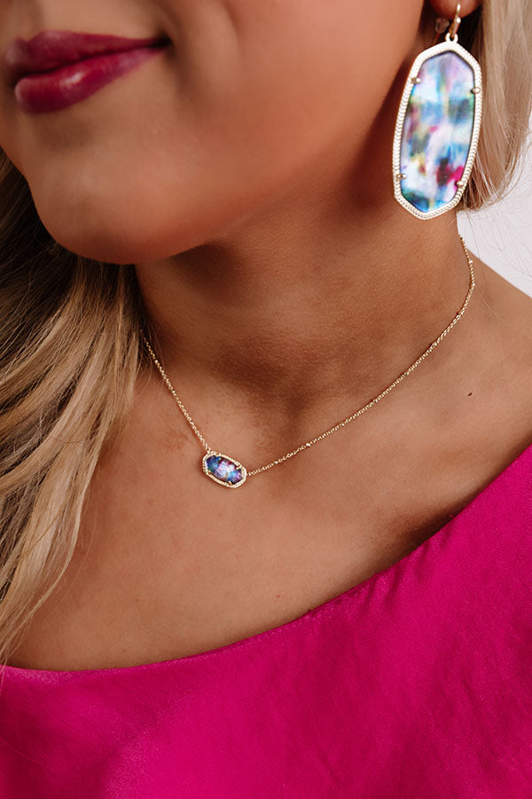 Kendra Scott Elisa Gold Satelite Pendant Necklace in Teal Tie Dye Illusion Image - 1