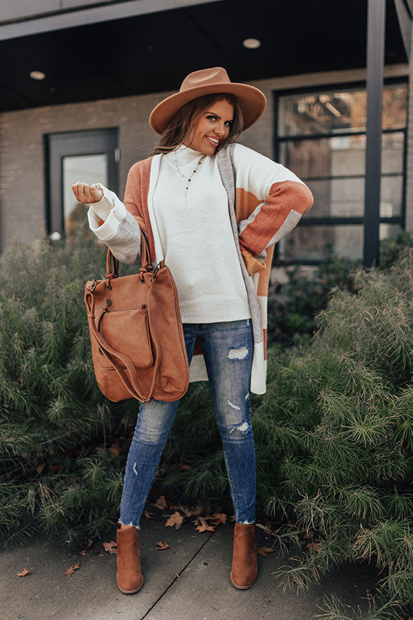 Cozy Cove Colorblock Cardigan In Rust Image - 1