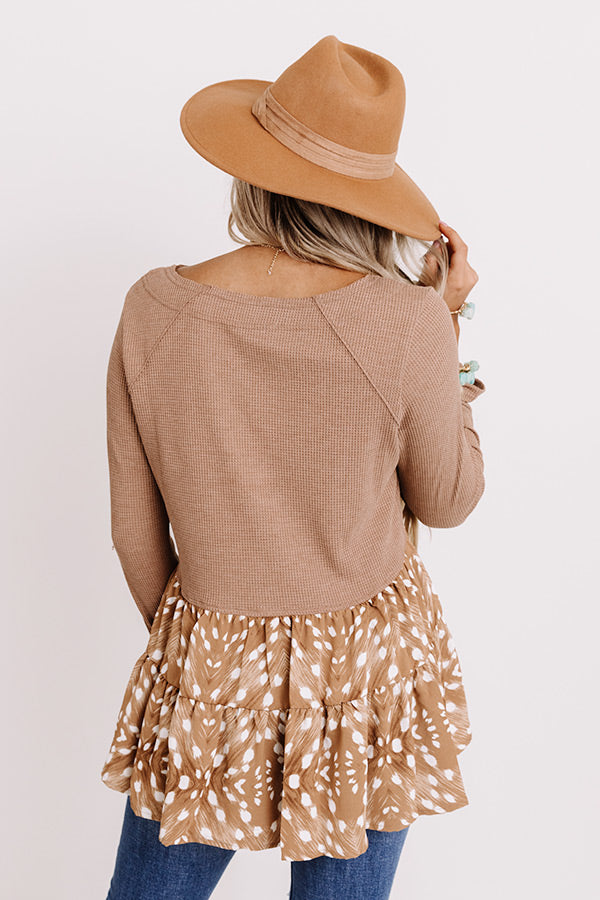 Heavenly Embrace Waffle Knit Top In Mocha Image - 4