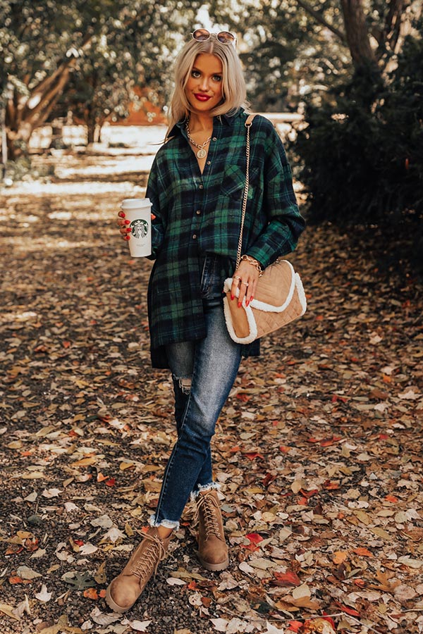 Flannel Pick Me Up Tunic in Hunter Green