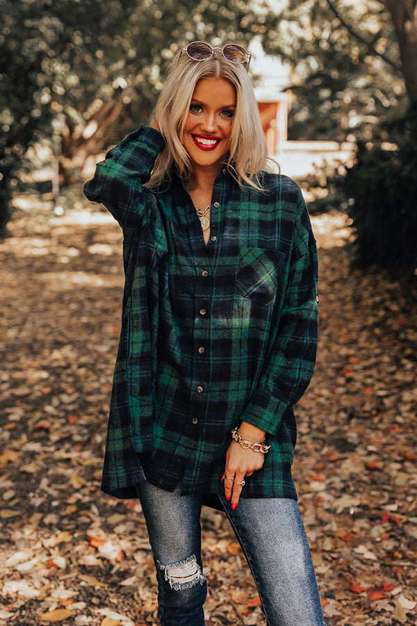 Flannel Pick Me Up Tunic in Hunter Green Image - 2