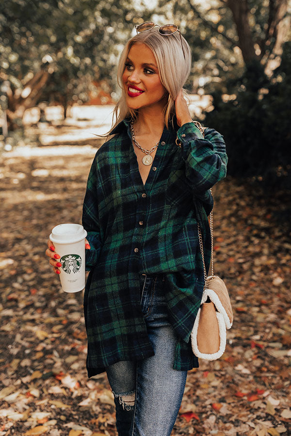 Flannel Pick Me Up Tunic in Hunter Green Image - 5