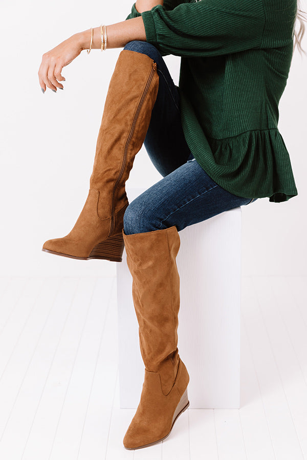 The Fawn Faux Suede Knee High Boot In Brown
