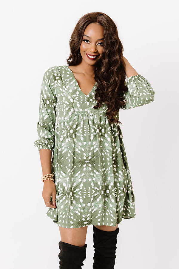 Central Park Strolling Babydoll Dress in Sage • Impressions Online Boutique