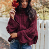 Snow In Love Cable Knit Sweater In Wine Image - 1
