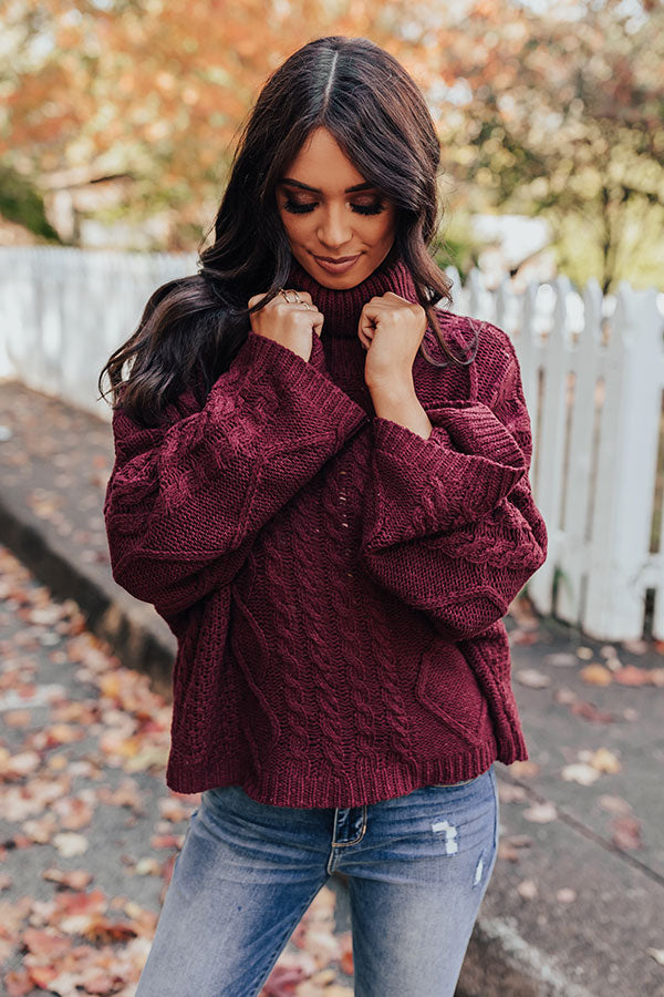 Snow In Love Cable Knit Sweater In Wine • Impressions Online Boutique
