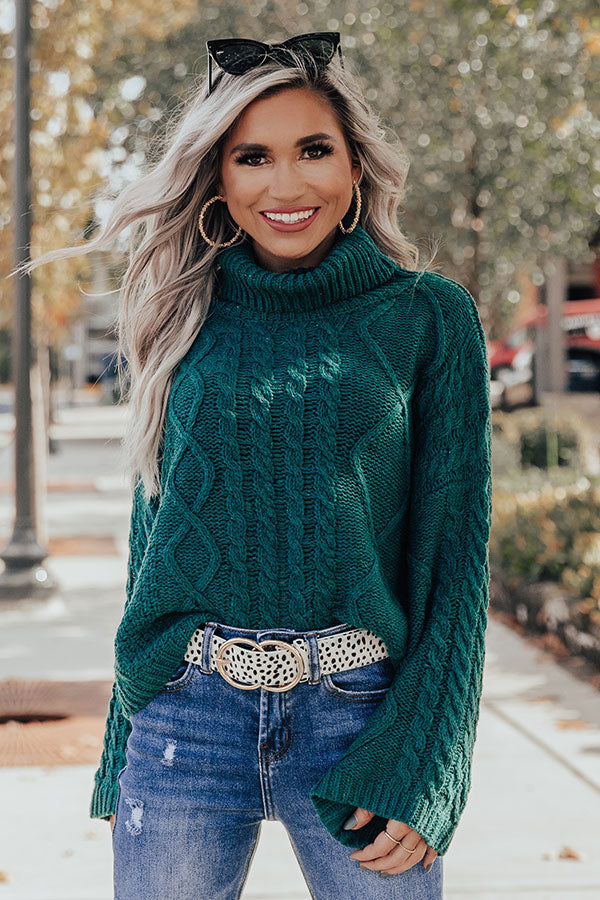 Snow In Love Cable Knit Sweater In Hunter Green • Impressions Online ...