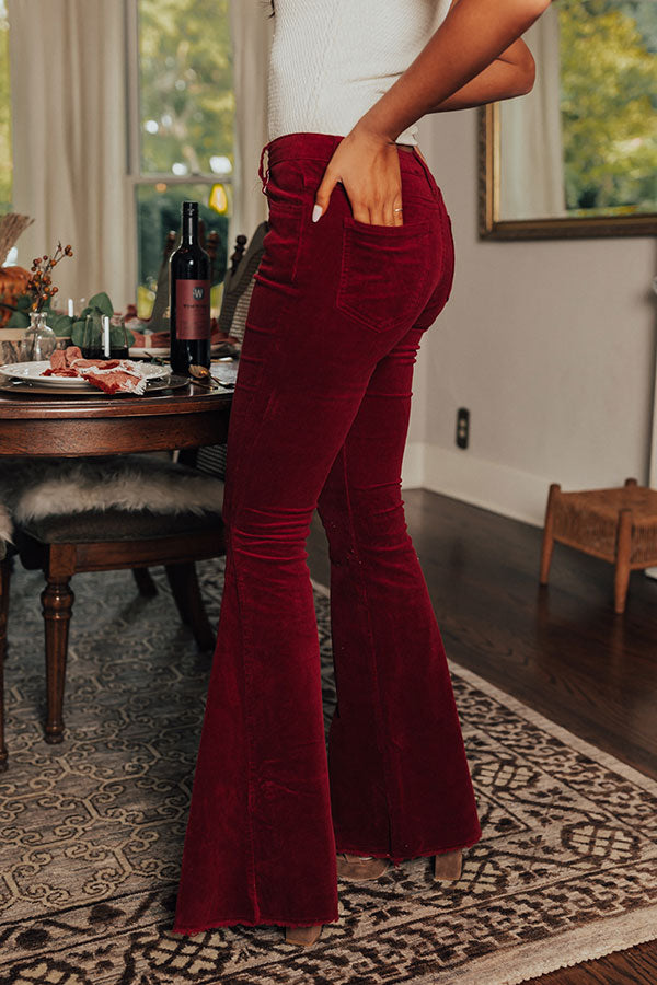 The Cooper High Waist Corduroy Flares in Wine