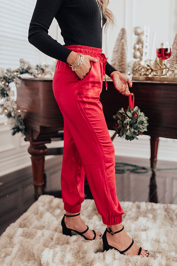 Champagne Taste Satin Joggers In Red • Impressions Online Boutique