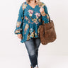 Happy Life Floral Top In Teal Curves Image - 1