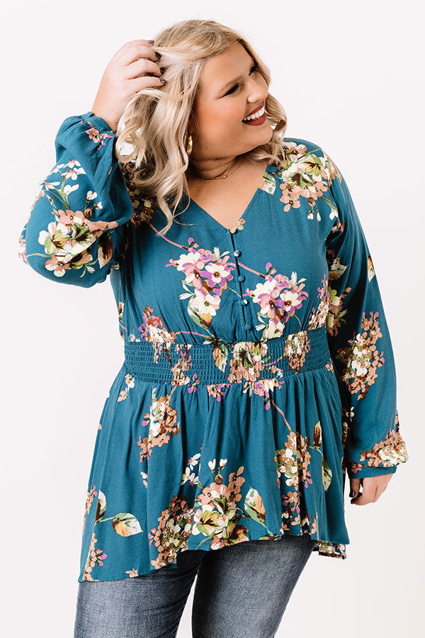 Happy Life Floral Top In Teal Curves Image - 4