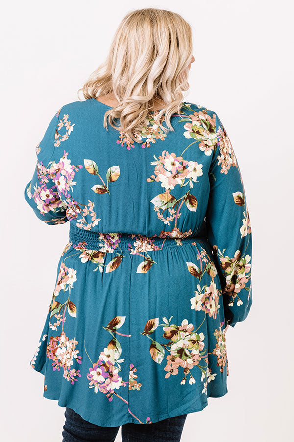 Happy Life Floral Top In Teal Curves Image - 3